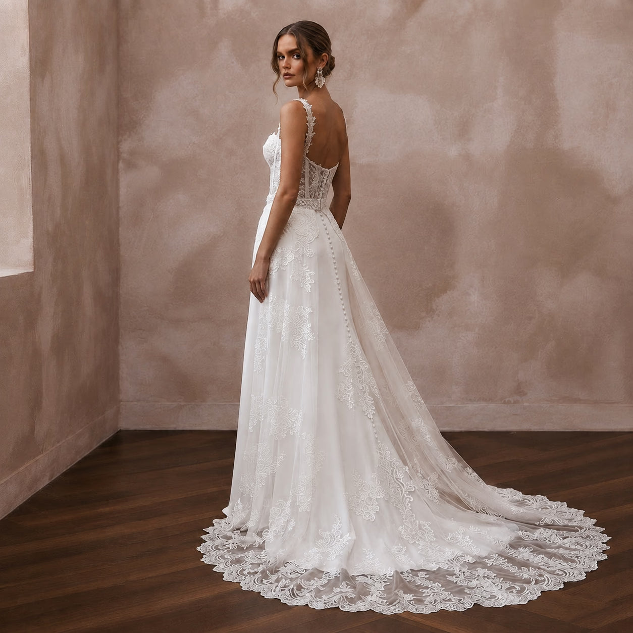 Elegant Lace Corset Wedding Dress with Detachable Train