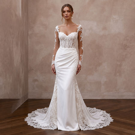 Elegant Lace Dress for a Romantic City Hall Wedding - Apparel & Accessories > Clothing > Wedding & Bridal Party Dresses > Wedding Dresses - Mignonette Bridal