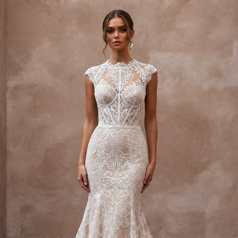 Elegant Lace Trumpet Wedding Dress for a Formal Wedding - Apparel & Accessories > Clothing > Wedding & Bridal Party Dresses > Wedding Dresses - Mignonette Bridal
