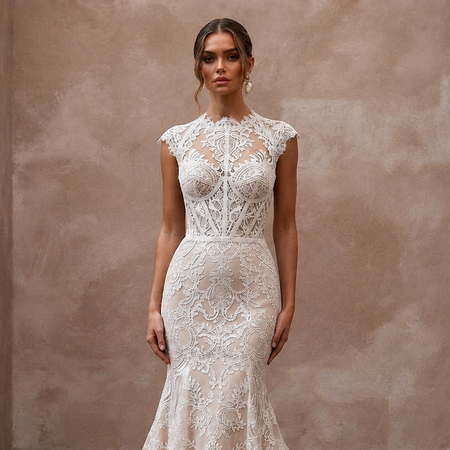 Elegant Lace Trumpet Wedding Dress for a Formal Wedding - Apparel & Accessories > Clothing > Wedding & Bridal Party Dresses > Wedding Dresses - Mignonette Bridal