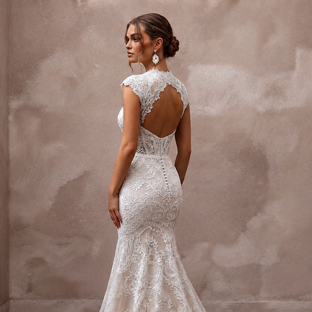 Elegant Lace Trumpet Wedding Dress for a Formal Wedding - Apparel & Accessories > Clothing > Wedding & Bridal Party Dresses > Wedding Dresses - Mignonette Bridal