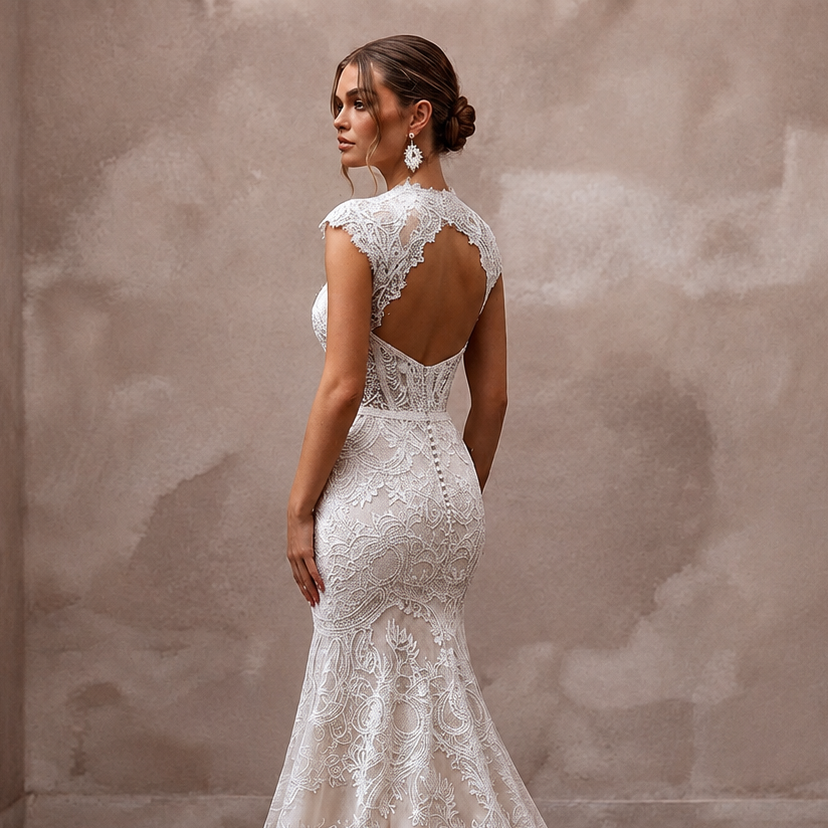 Elegant Lace Trumpet Wedding Dress for a Formal Wedding - Apparel & Accessories > Clothing > Wedding & Bridal Party Dresses > Wedding Dresses - Mignonette Bridal