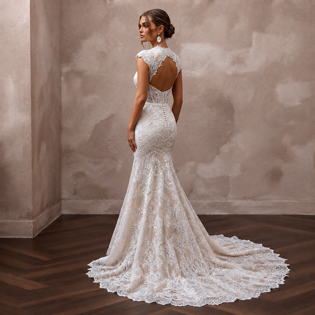 Elegant Lace Trumpet Wedding Dress for a Formal Wedding - Apparel & Accessories > Clothing > Wedding & Bridal Party Dresses > Wedding Dresses - Mignonette Bridal