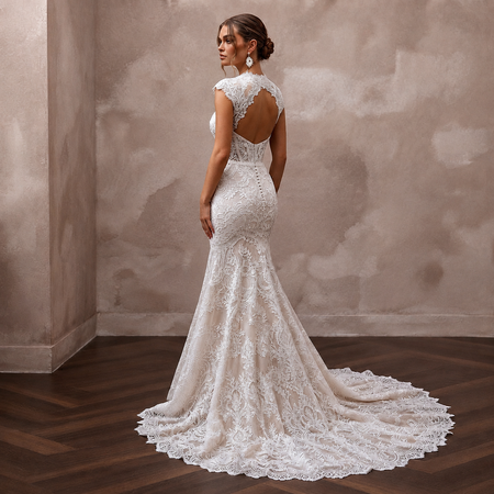 Elegant Lace Trumpet Wedding Dress for a Formal Wedding - Apparel & Accessories > Clothing > Wedding & Bridal Party Dresses > Wedding Dresses - Mignonette Bridal
