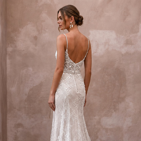 Elegant Lace Wedding Dress with Spaghetti Straps for a Beach Wedding