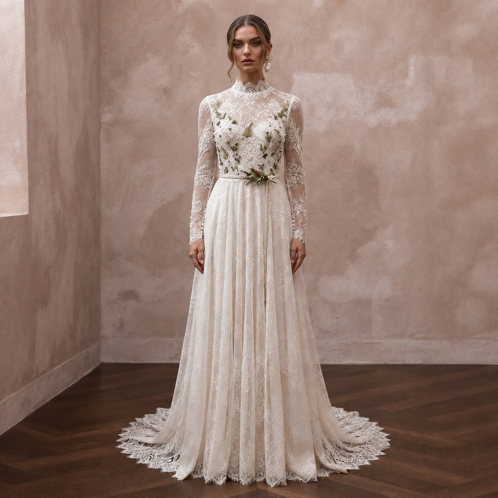 Elegant Lace Wedding Gown for a Forest Elopement