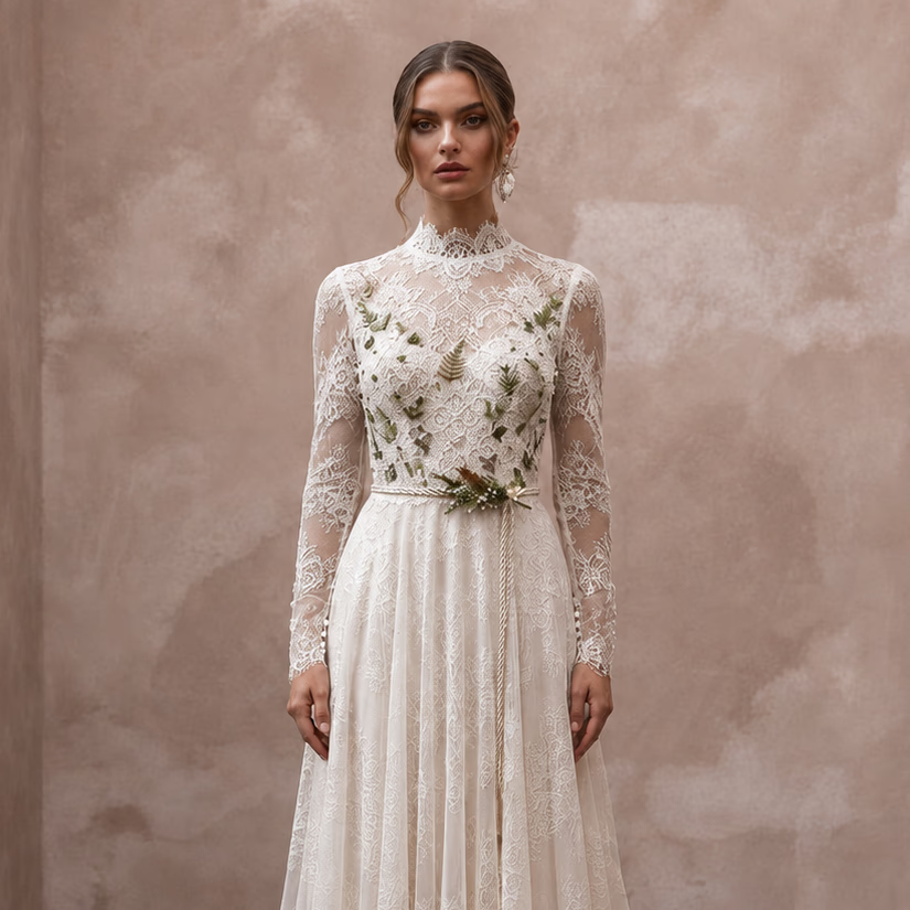 Elegant Lace Wedding Gown for a Forest Elopement