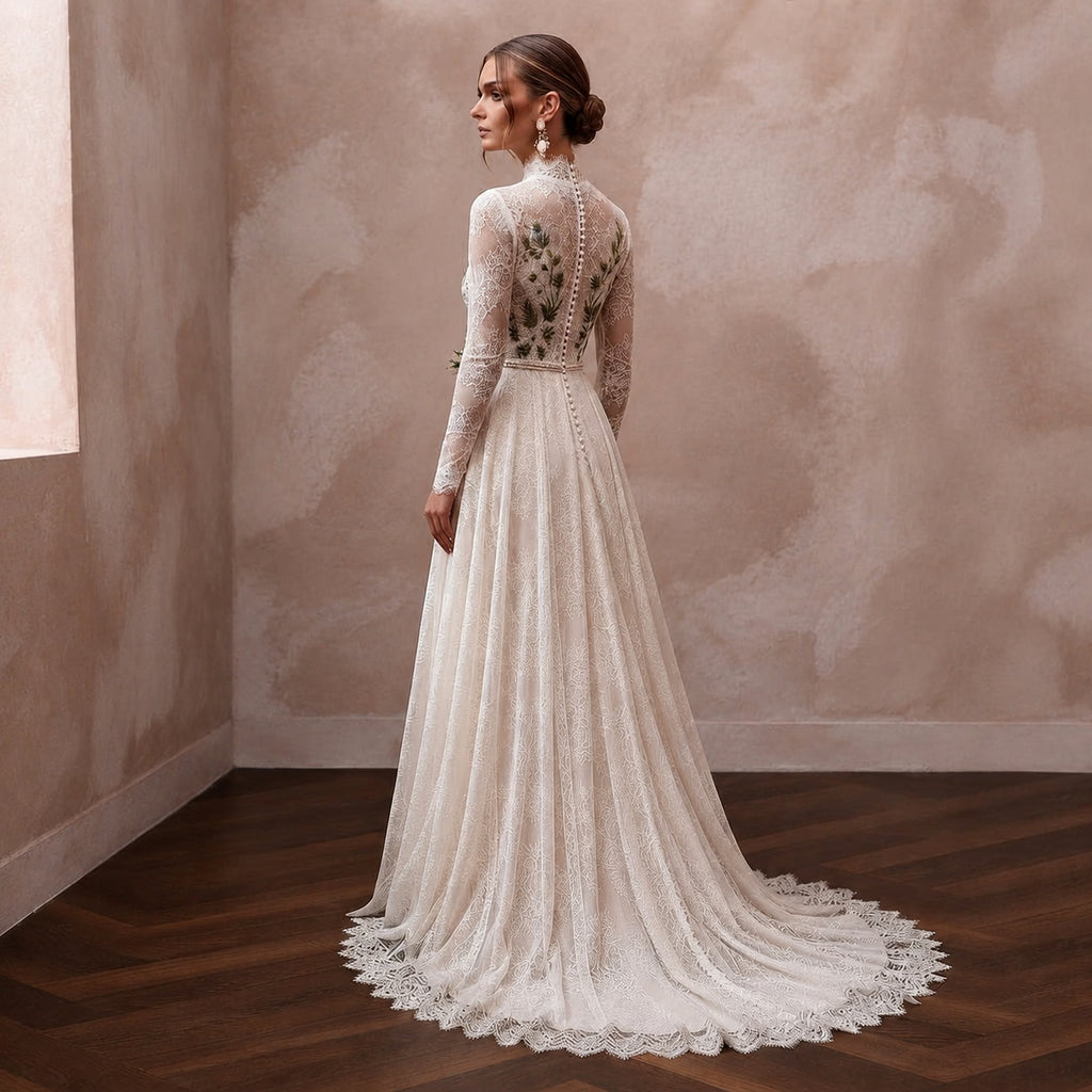 Elegant Lace Wedding Gown for a Forest Elopement