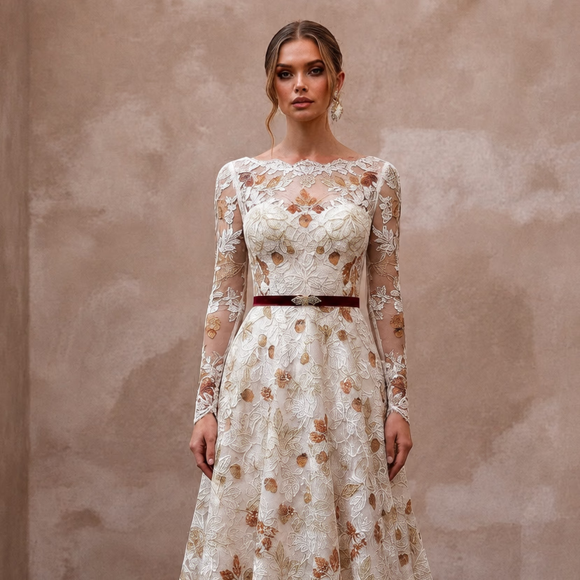 Elegant Lace Wedding Gown for a November Wedding