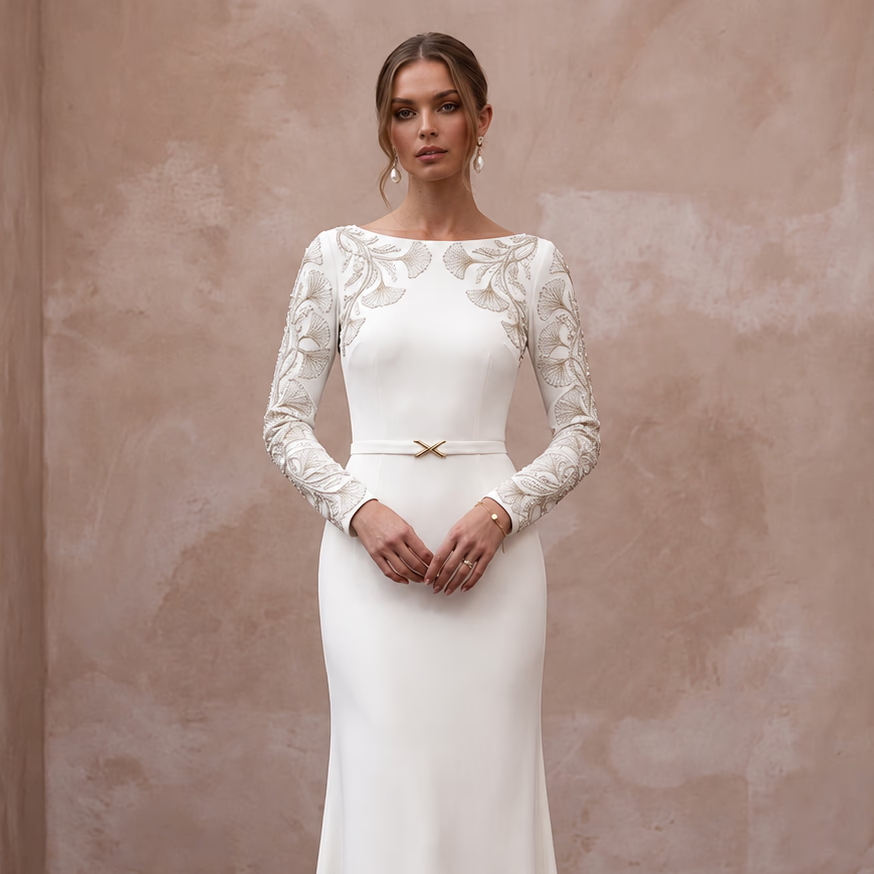 Elegant Long Sleeve Wedding Dress for a Second Ceremony