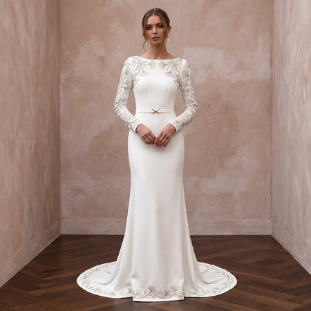 Elegant Long Sleeve Wedding Dress for a Second Ceremony