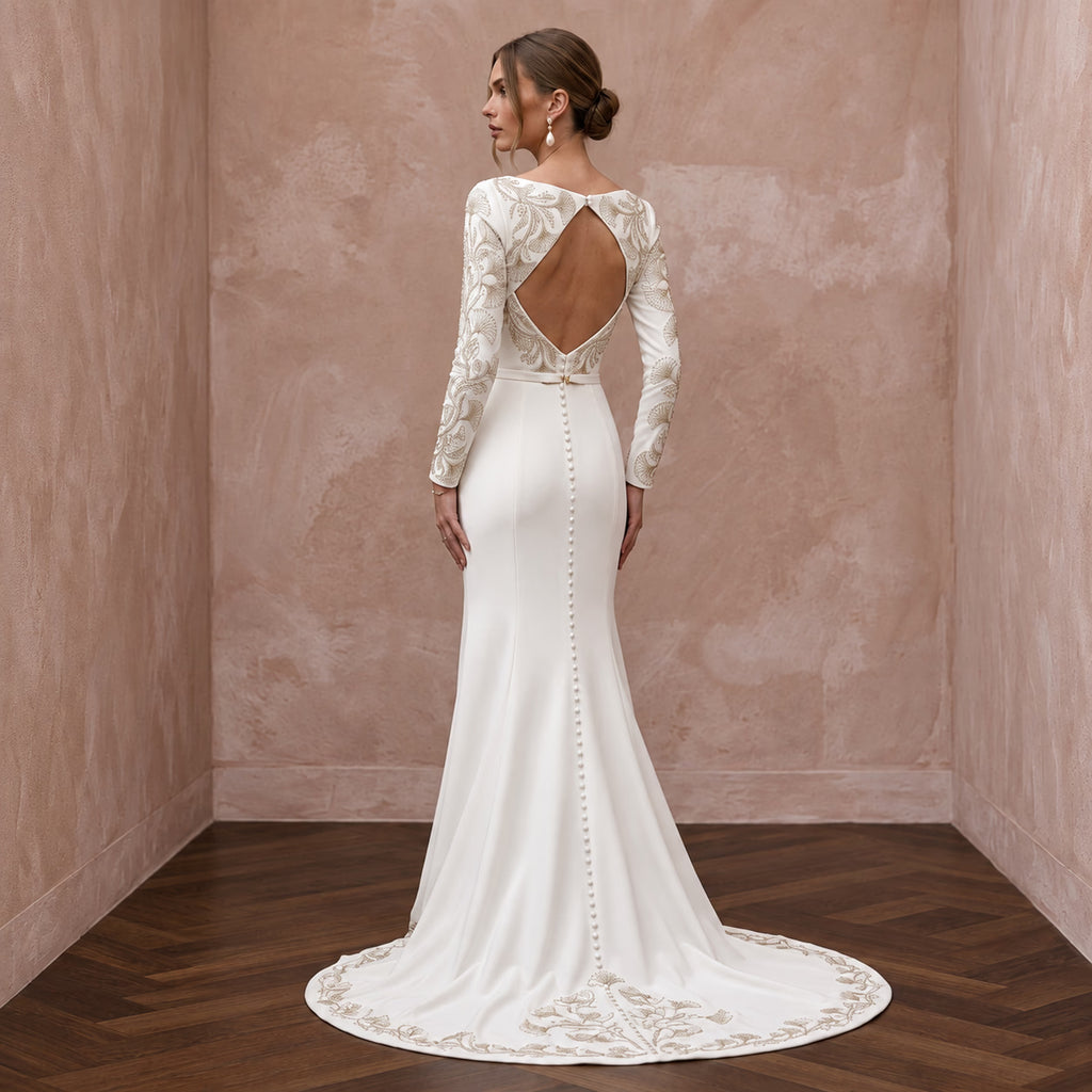 Elegant Long Sleeve Wedding Dress for a Second Ceremony