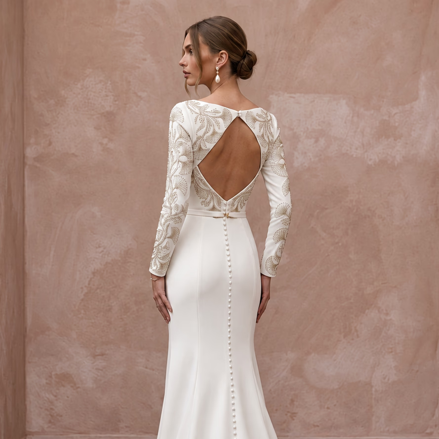 Elegant Long Sleeve Wedding Dress for a Second Ceremony