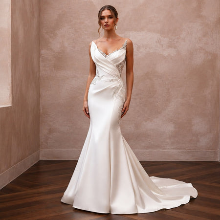 Elegant Mermaid Satin Wedding Dress for a Formal Reception
