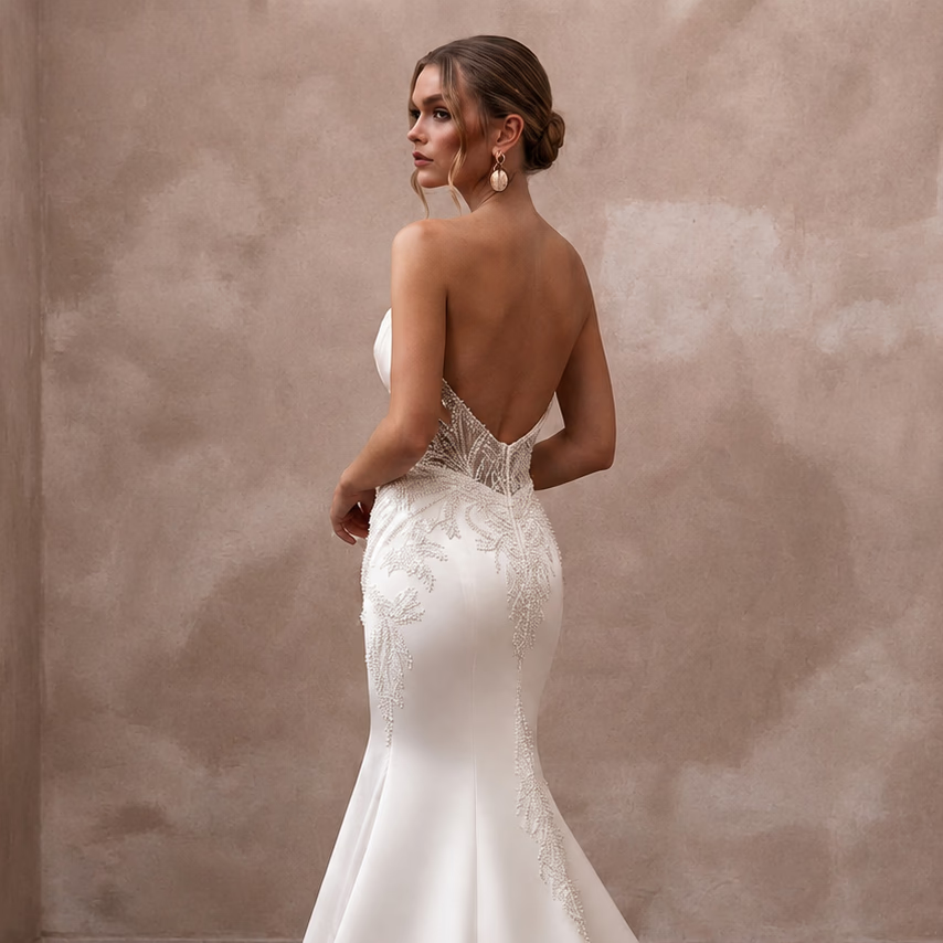 Elegant Mermaid Satin Wedding Dress for a Formal Reception