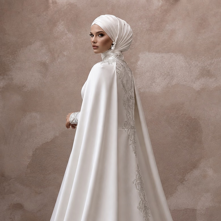 Elegant Muslim Wedding Dress with Cape and A-Line Silhouette