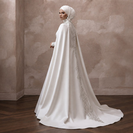 Elegant Muslim Wedding Dress with Cape and A-Line Silhouette