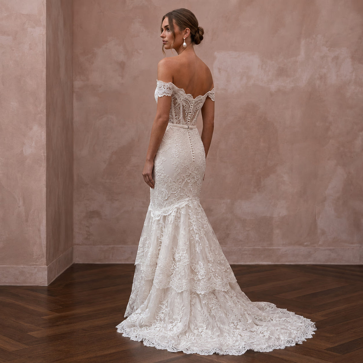 Elegant Off - White Lace Fit - and - Flare Wedding Gown for Second Wedding - Apparel & Accessories > Clothing > Wedding & Bridal Party Dresses > Wedding Dresses - Mignonette Bridal