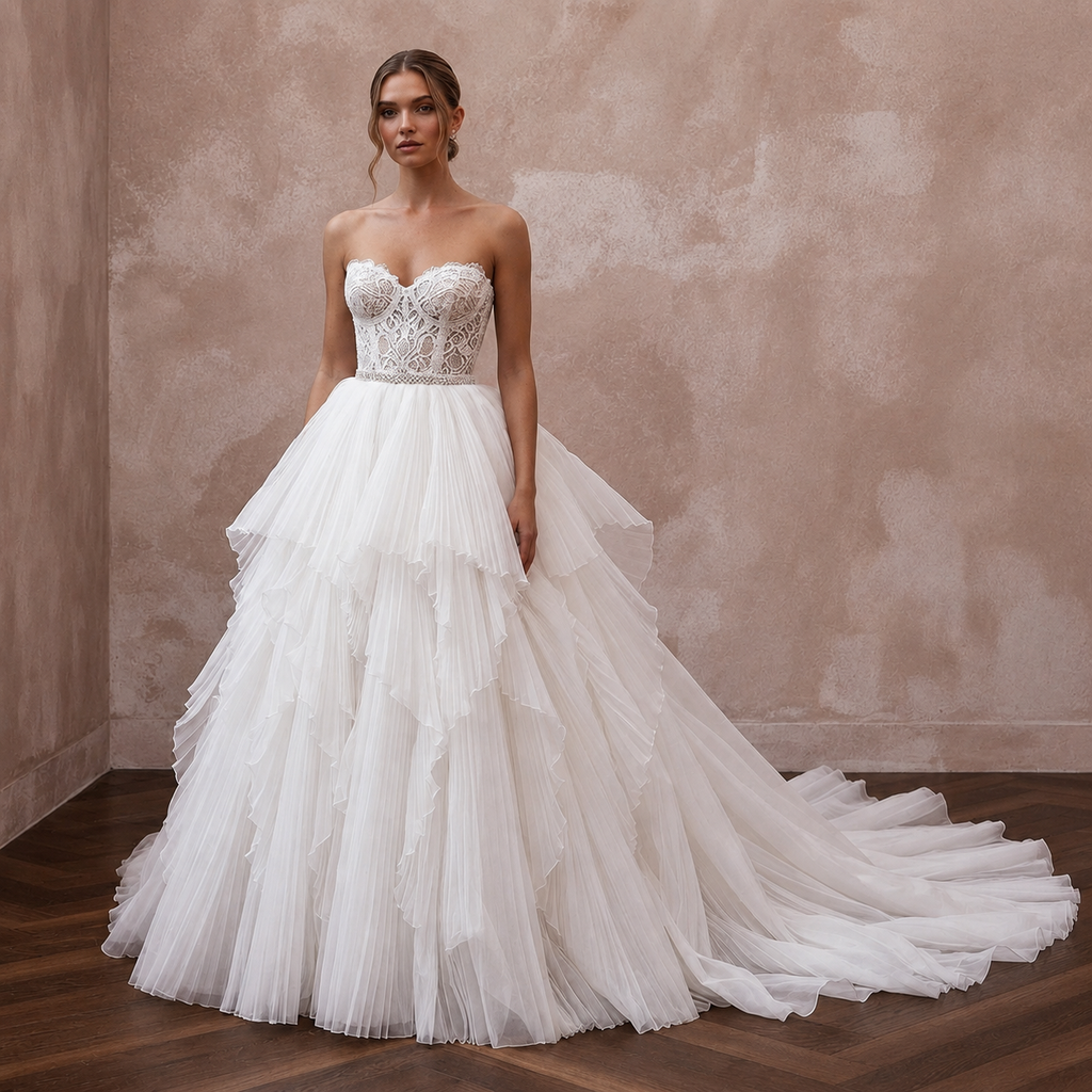 Elegant Organza Ball Gown Wedding Dress with Detachable Train