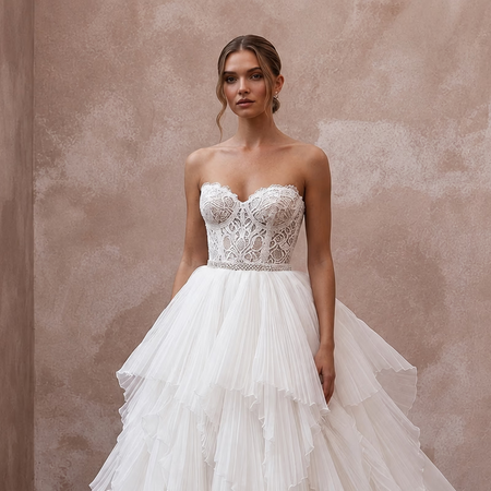Elegant Organza Ball Gown Wedding Dress with Detachable Train - Apparel & Accessories > Clothing > Wedding & Bridal Party Dresses > Wedding Dresses - Mignonette Bridal