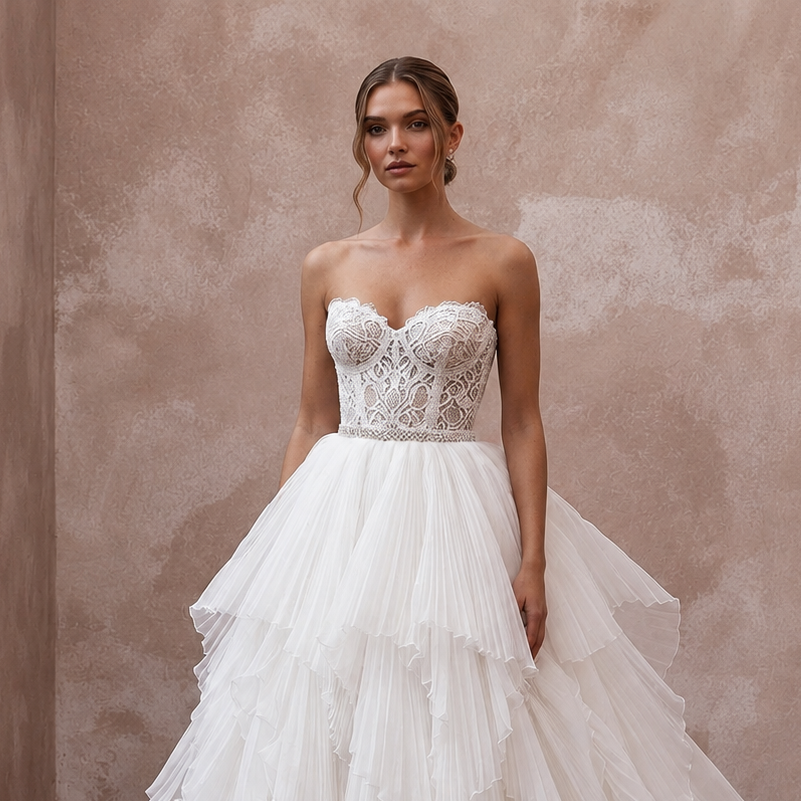Elegant Organza Ball Gown Wedding Dress with Detachable Train