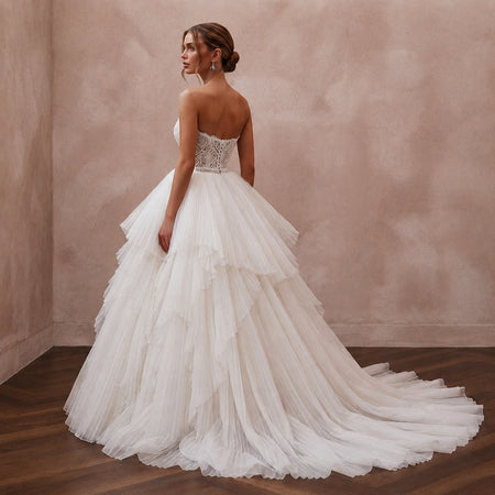 Elegant Organza Ball Gown Wedding Dress with Detachable Train - Apparel & Accessories > Clothing > Wedding & Bridal Party Dresses > Wedding Dresses - Mignonette Bridal