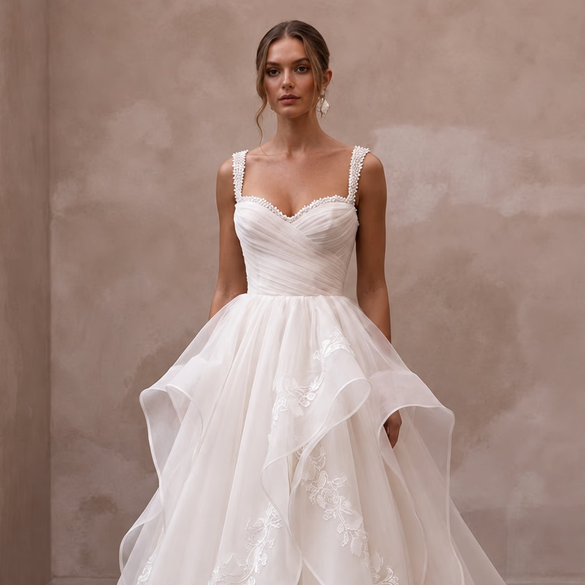 Elegant Organza Bridal Dress for a Black-Tie Reception
