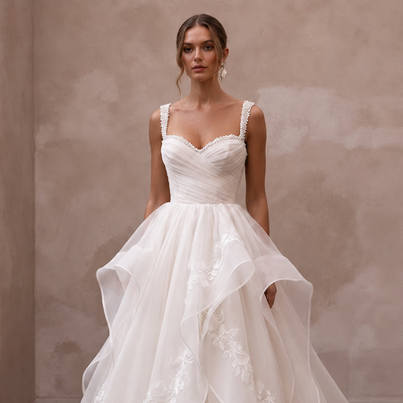Elegant Organza Bridal Dress for a Black-Tie Reception