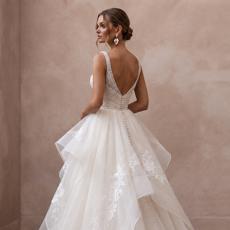 Elegant Organza Bridal Dress for a Black-Tie Reception