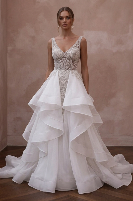Elegant Organza Bridal Gowns with Layered Skirts