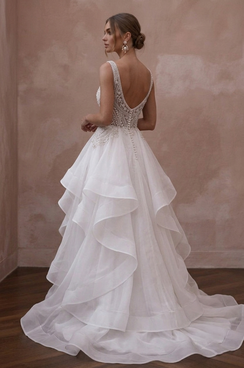 Elegant Organza Bridal Gowns with Layered Skirts