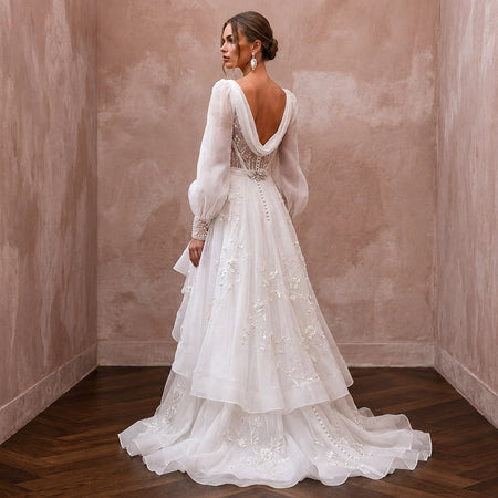 Elegant Organza Bridal Gown with Long Sleeves