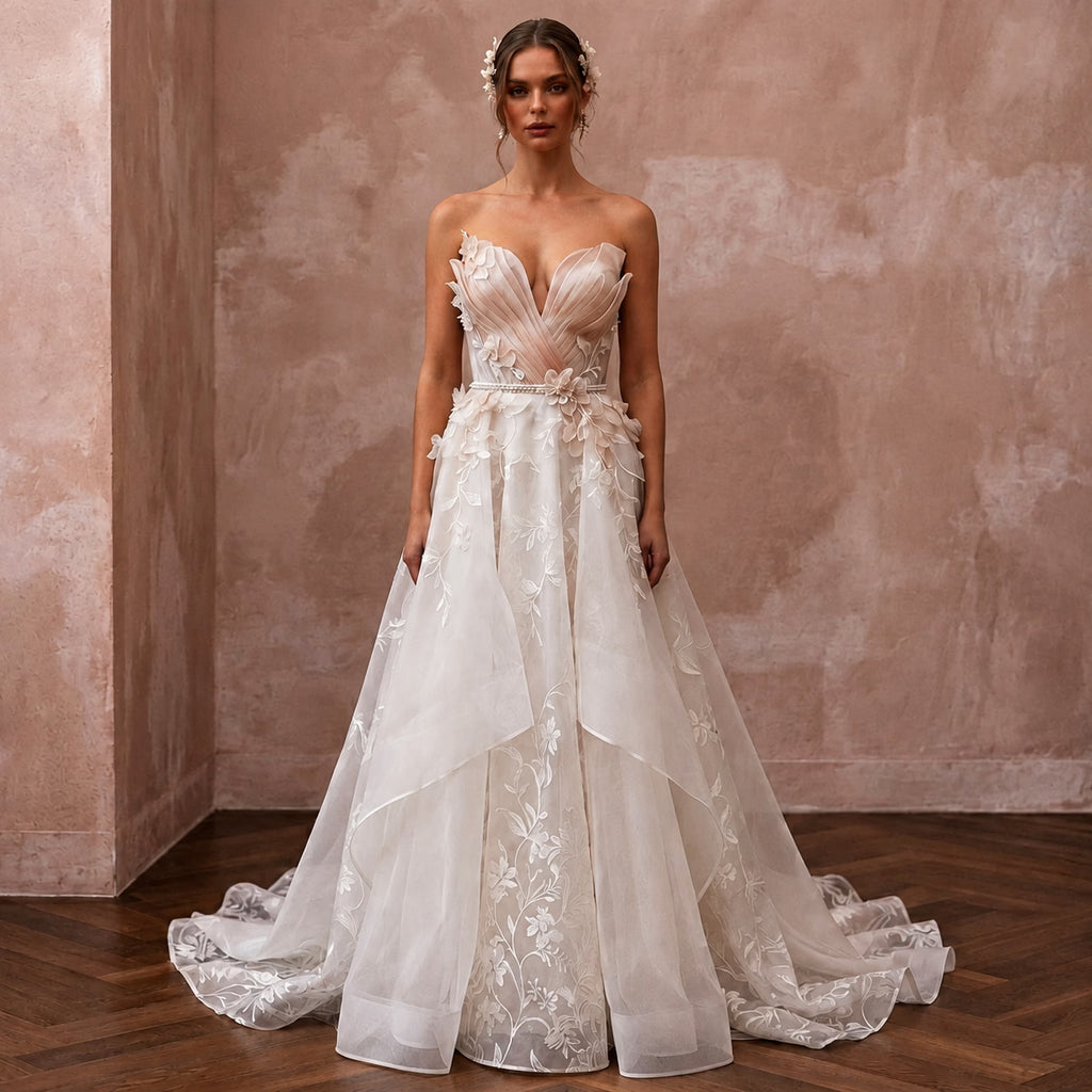 Elegant Organza Wedding Dress for a Spring Reception