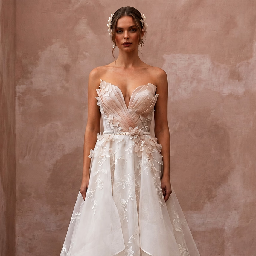 Elegant Organza Wedding Dress for a Spring Reception