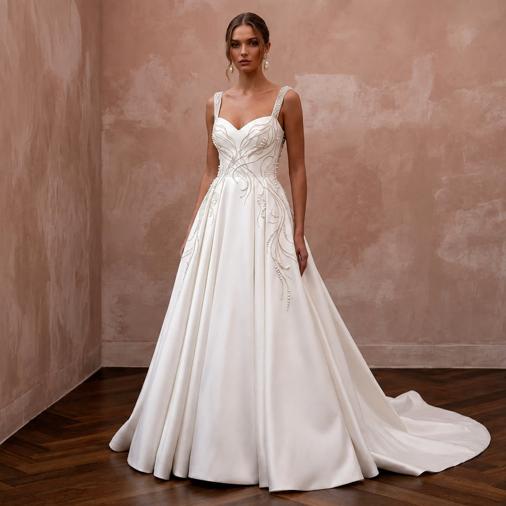 Elegant Satin A-Line Wedding Dress for a Second Wedding