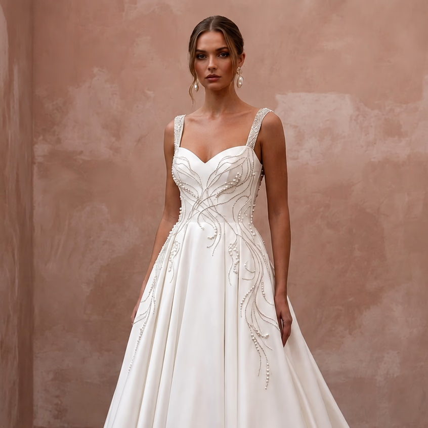 Elegant Satin A-Line Wedding Dress for a Second Wedding