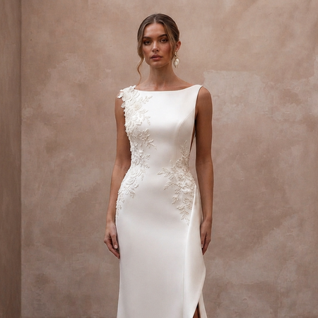Elegant Satin Bridal Dress for a Small City Wedding - Apparel & Accessories > Clothing > Wedding & Bridal Party Dresses > Wedding Dresses - Mignonette Bridal
