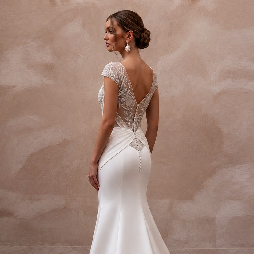 Elegant Satin Mermaid Wedding Dress for a Formal Wedding - Apparel & Accessories > Clothing > Wedding & Bridal Party Dresses > Wedding Dresses - Mignonette Bridal