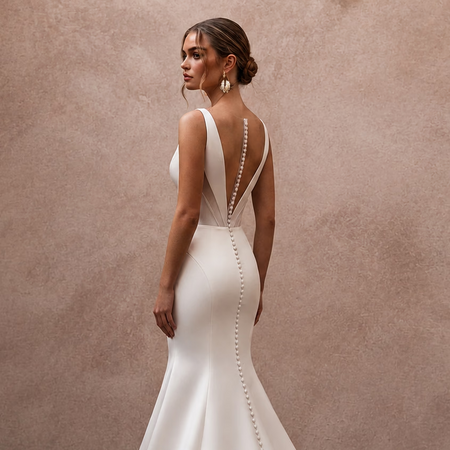 Elegant Satin Mermaid Wedding Dress with V - Neck - Apparel & Accessories > Clothing > Wedding & Bridal Party Dresses > Wedding Dresses - Mignonette Bridal