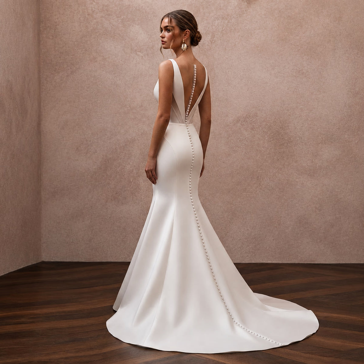 Elegant Satin Mermaid Wedding Dress with V - Neck - Apparel & Accessories > Clothing > Wedding & Bridal Party Dresses > Wedding Dresses - Mignonette Bridal