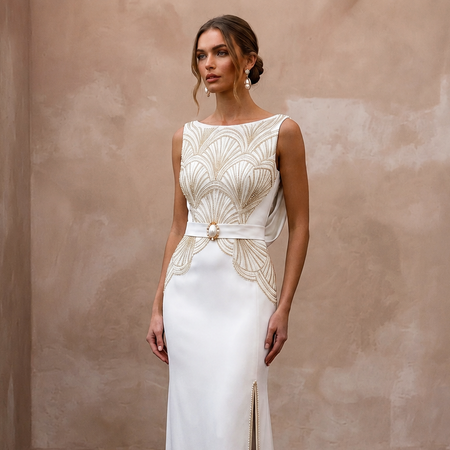 Elegant Satin Second Bridal Look - Apparel & Accessories > Clothing > Wedding & Bridal Party Dresses > Wedding Dresses - Mignonette Bridal