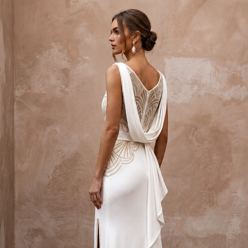 Elegant Satin Second Bridal Look - Apparel & Accessories > Clothing > Wedding & Bridal Party Dresses > Wedding Dresses - Mignonette Bridal