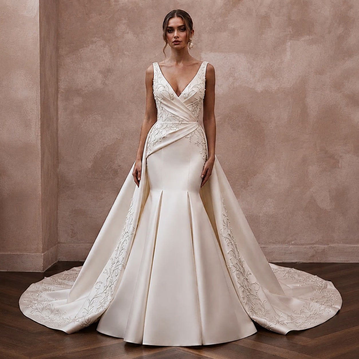 Elegant Satin Wedding Dress with Detachable Train and Mermaid Silhouette