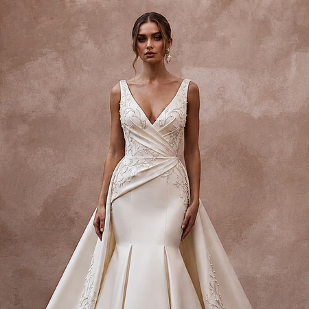 Elegant Satin Wedding Dress with Detachable Train and Mermaid Silhouette