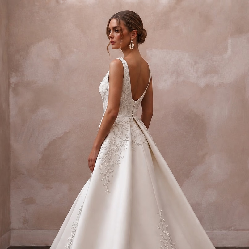 Elegant Satin Wedding Dress with Detachable Train and Mermaid Silhouette