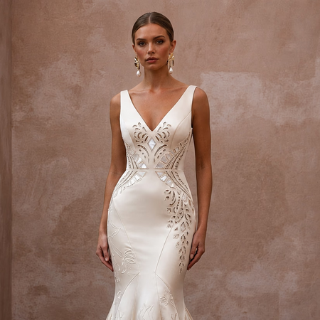 Elegant Satin Wedding Dress with V-Neck and Mermaid Silhouette