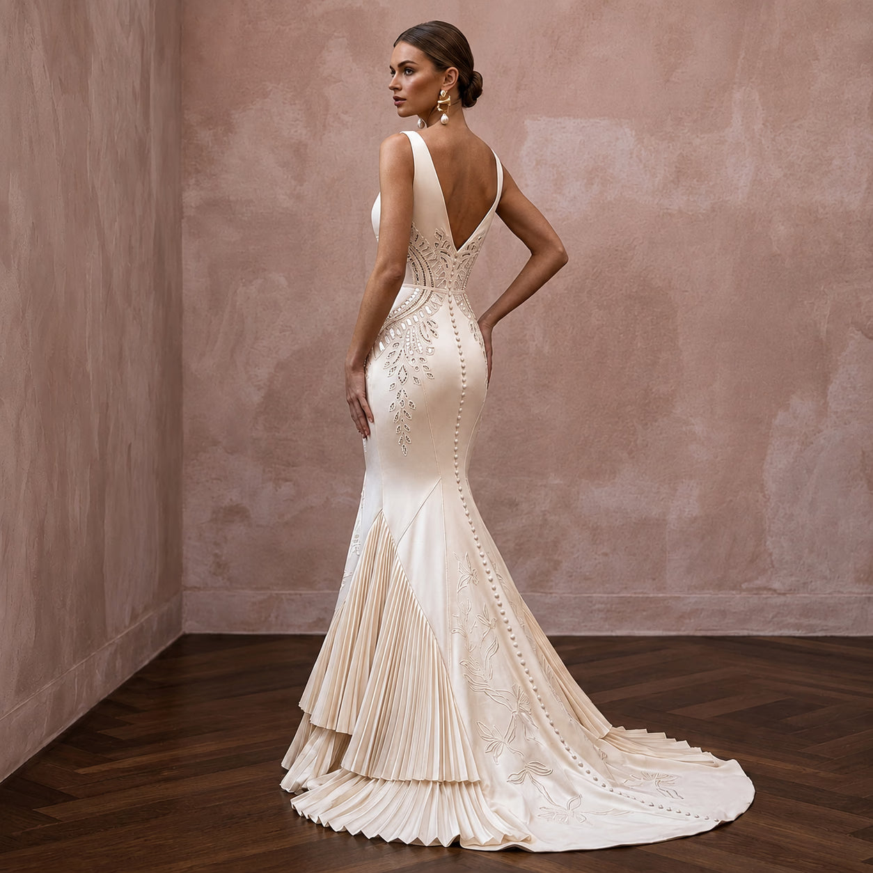 Elegant Satin Wedding Dress with V-Neck and Mermaid Silhouette