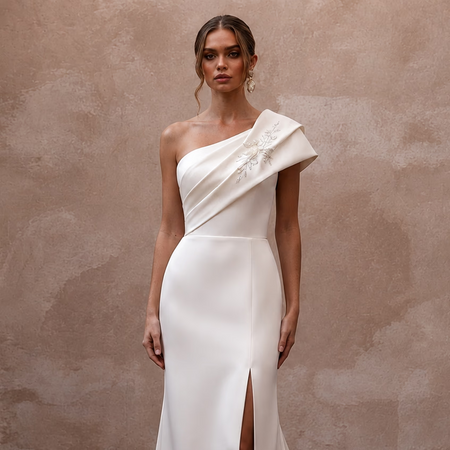 Elegant Satin Wedding Gown for a Luxury Elopement Ceremony - Apparel & Accessories > Clothing > Wedding & Bridal Party Dresses > Wedding Dresses - Mignonette Bridal