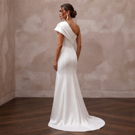 Elegant Satin Wedding Gown for a Luxury Elopement Ceremony - Apparel & Accessories > Clothing > Wedding & Bridal Party Dresses > Wedding Dresses - Mignonette Bridal