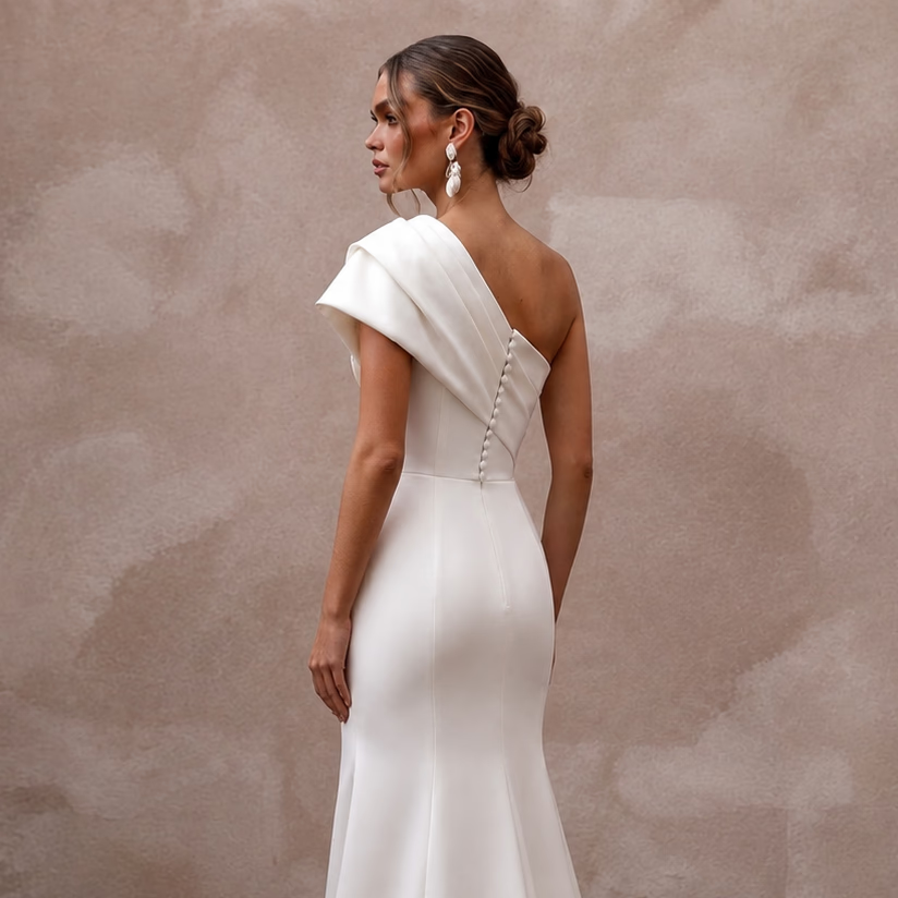 Elegant Satin Wedding Gown for a Luxury Elopement Ceremony - Apparel & Accessories > Clothing > Wedding & Bridal Party Dresses > Wedding Dresses - Mignonette Bridal
